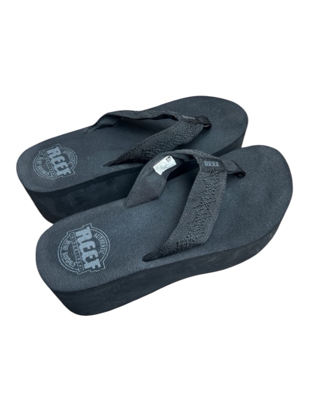 Reef Sandy Hi Black Chunky Platform Wedge Flip Flop Sandals Size 7